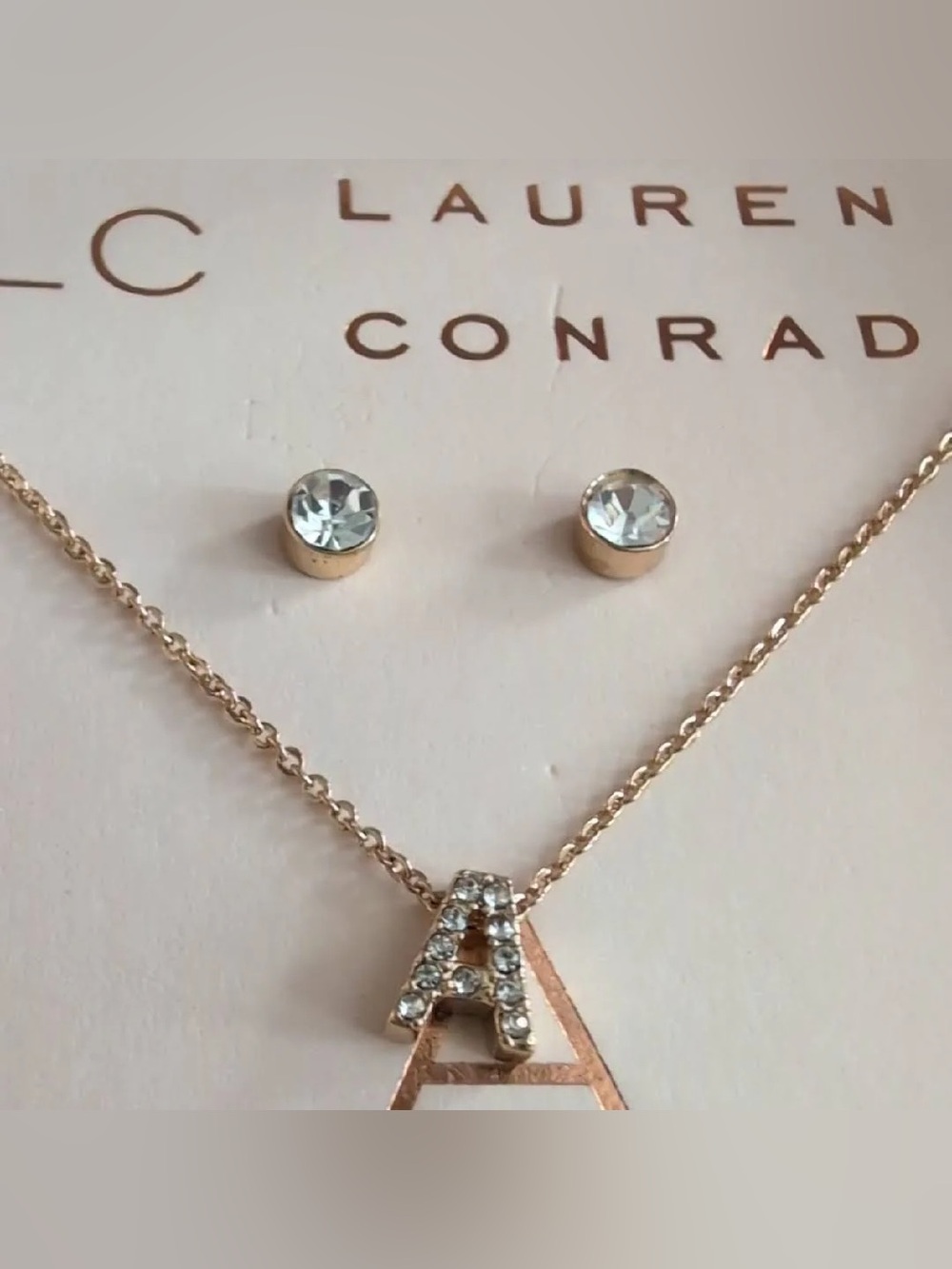 ⭐️ LC Lauren Conrad Rose Gold Initial A Necklace with Clear Stone Studs